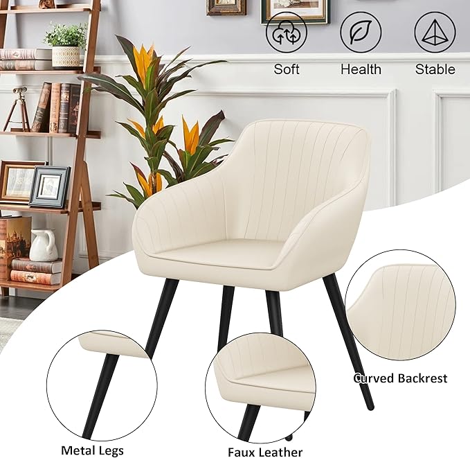 annjoe Faux Leather Accent Chair Arm Chairs Living Room Chairs Leisures Chair Upholstered Chair with Metal Legs Set of 2 for Home Kitchen Office Bistro Cafe