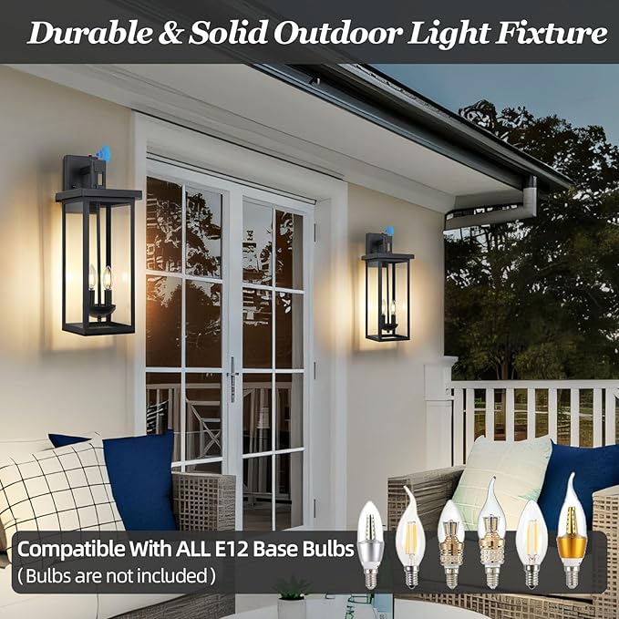 Large Exterior Lighting Fixtures Modern Wall Lantern,Outdoor Wall Lights with Clear Glass Shade,Outdoor Lamps for Patio Porch,Waterproof Outside Exterior Lights，Dusk to Dawn 22IN-1 Pack