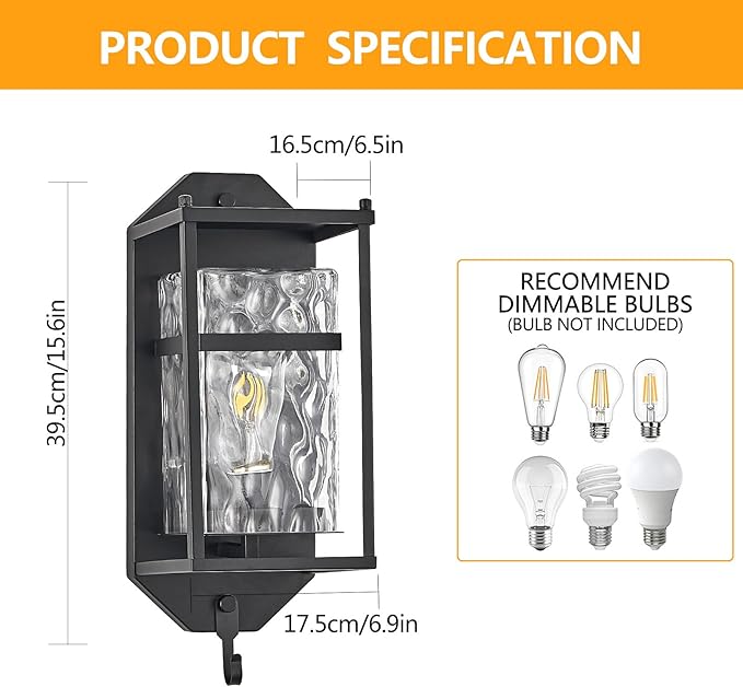 Outdoor Wall Light, Black Exterior Waterproof Lanterns with E26 Sockets, Porch Sconces Wall Mount Lighting Brightens to Garage,Patio,Front Door