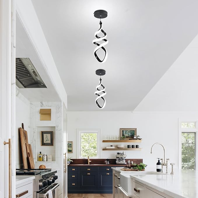 3 Packs Pendant Light, 15W Spiral Led Pendant Light, 4500K Modern Pendant Lights Kitchen Island, Adjustable Height Pendant Light for Dining Room Bedroom Kitchen Island Cafe