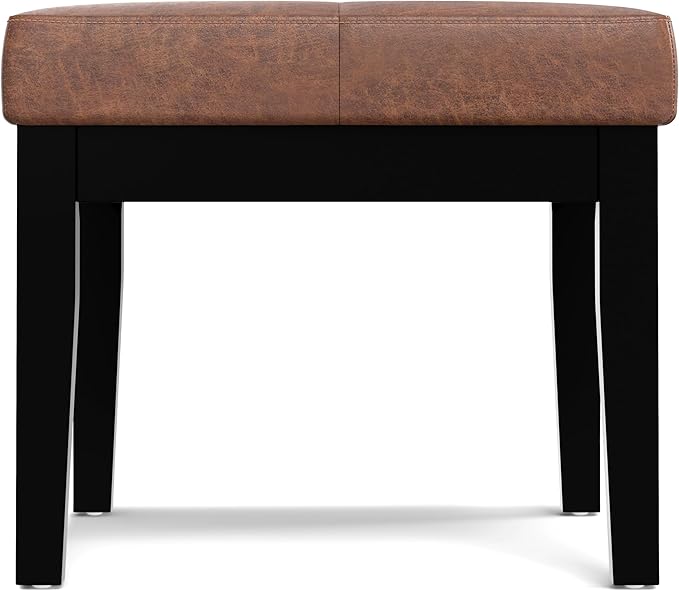 SIMPLIHOME Lacey Small Tufted Ottoman Bench - 26 inch Wide Upholstered Vegan Leather Rectangle Ottoman in Distressed Saddle Brown, Contemporary Bench for Bedroom with Stitching Detail, Assembled