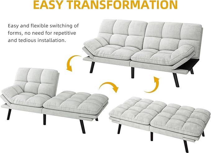 YITAHOME Convertible Futon Sofa Bed, 70" Folding Futon Set for Living Room Home Office Aprtment, Modern Futon Couch with Adjustable Backrest & Armrests, Recliner Lounge, Loveseat Sofa