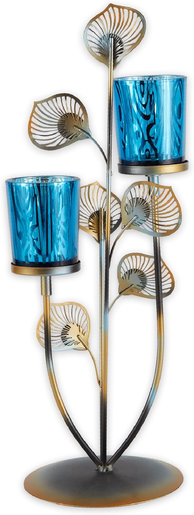 Zingz & Thingz Exotic Peacock Plume Collection Tealight & Candle Lighting, 4.625x4.625x14, Holder Duo
