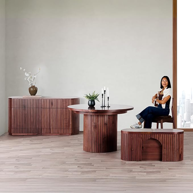 Transformer Table - Solid Wood Extendable Round Dining Table Set, Expandable Dining Table, Elegant and Functional Design, Perfect for Dining Room, Royal Brown (Table + Sideboard)