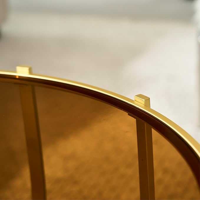 Saint Mossi Glass Round Coffee Table for Living Room, Modern 2-Tier Gold Drum Center Table, Brown Glass Top, Glass Shelf with Gold Finish Legs & Frame, W30xH16.5