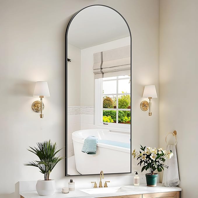 Arched Mirror, 24’’x60’’ Black Arch Mirror for Bathroom, Arched Bathroom Mirror with Frame, Modern Wall Mounted Mirror for Over Sink Mantle Bedroom Vanity Living Room Entryway