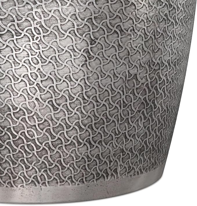 SIMPLIHOME Johnsen Metal Table - 18 inch Wide Solid Iron Round Accent Table in Antique Silver, Boho Side or End Table for Living Room, Bedroom or Family Room with Etched Web Pattern, Assembled