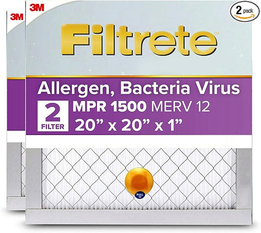 Filtrete 20x20x1 AC Furnace SMART Air Filter, MERV 12, MPR 1500, Track Filter Life With Bluetooth Enabled Sensor, CERTIFIED asthma & allergy friendly, 2-Pack (Actual Size 19.719x19.719x0.78 in)
