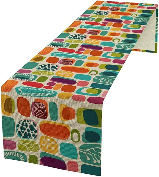 Mid Century Geometry Table Runner Colorful Rectangle Bohemia Abstract Geometry Pattern for Home Kitchen Table Decor Dining Coffee Room Party Decor 13x60in