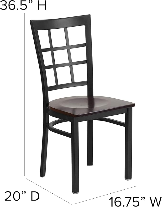 Flash Furniture HERCULES Series Black Window Back Metal Restaurant Chair - Walnut Wood Seat