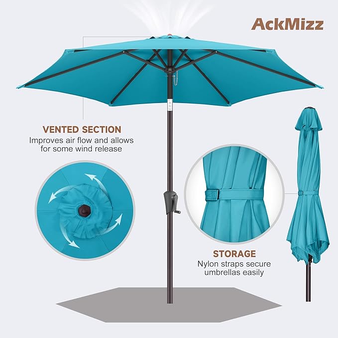 7.5ft Outdoor Patio Umbrella - Table Umbrella Waterprool UV Protection, Sombrillas de Patio with Push Button Tilt, Sun Umbrella for Pool, Porch, Garden, Deck, Backyard (Aqua Blue)