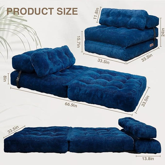 Folding Sofa Bed, Folding Chair Bed with Pillow, Convertible Lazy Sofa Bed with High-Density Support Foam, Fold Out Chair for Small Spaces Living Room Bedroom, Navy Blue
