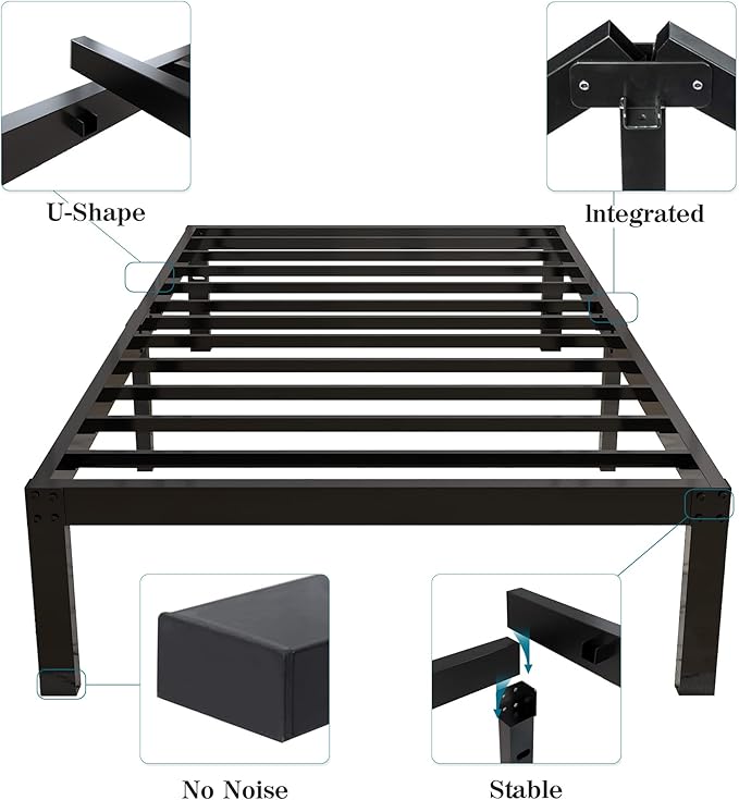 14 Inch 4000lbs Heavy Duty Support Basic Bed Frame/Mattress Foundation/Box Spring Replacement/Steel Slat Platform/Easy to Assemble/with Storage/Noise Free, Twin