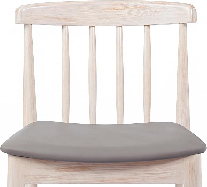 Flash Furniture Chester Solid Wood Dining Chair, Commercial Grade Restaurant Chair with Curved Spindle Backrest and Vinyl Padded Seat, Set of 2, Antique White/Beige
