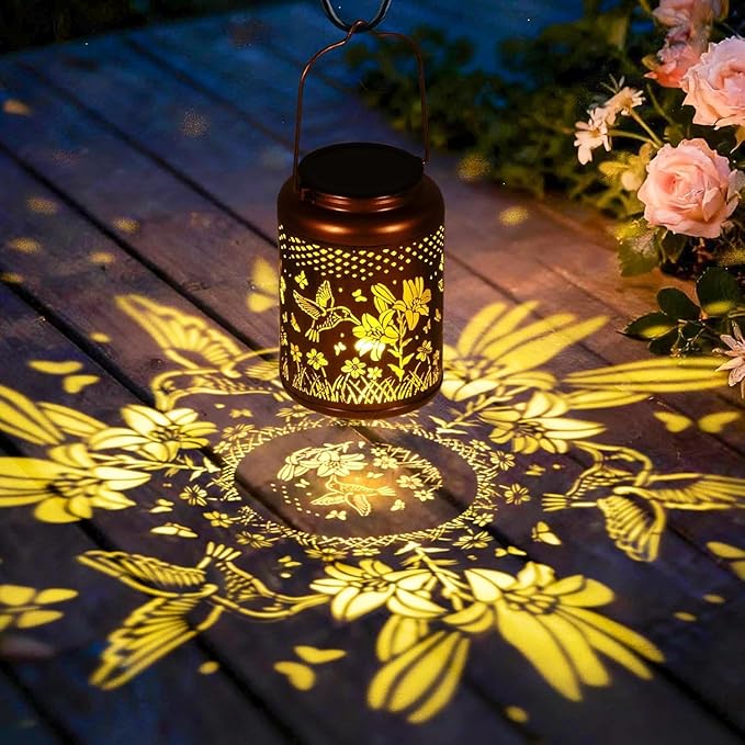 Solar Lanterns Outdoor Waterproof Hummingbird, KagoLing Birthday Gifts for Women Mom Grandma, Garden Decor Hanging Solar Lights Outdoor Metal Lantern Decoration Outside for Yard, Patio, Backyard