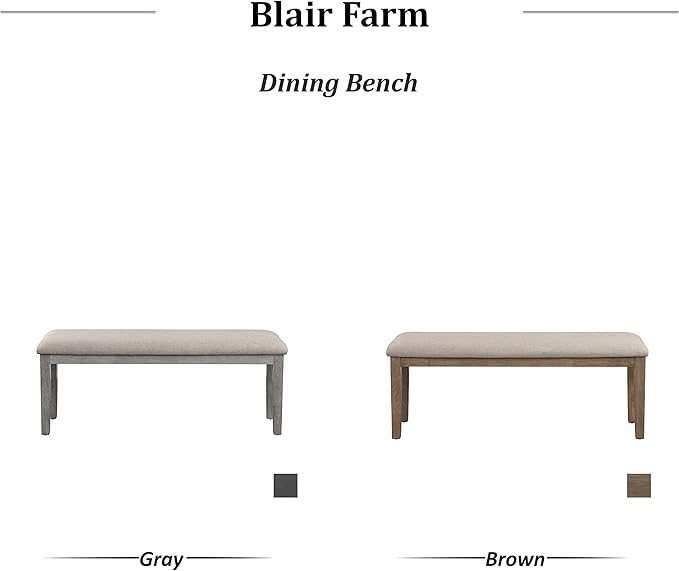 Homelegance Blair Upholstered Dining Bench, 48" W Entryway Bench, Sturdy Solid Wood Frame, Wire Brush Brown Finish, Comfortable Cushion Seat, Easy Assembly, Modern & Traditional - Grey