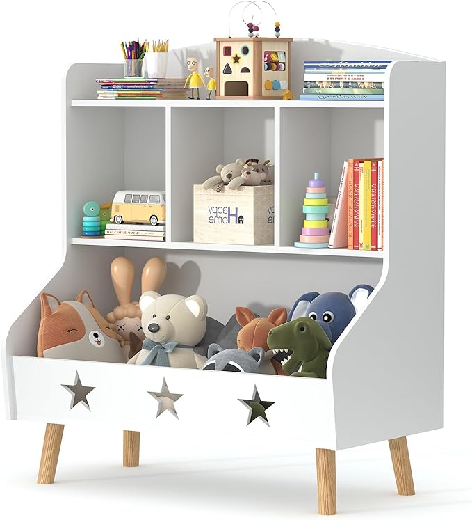 3-Tier Cube Organizer Bookshelf, Wide Bookcase for Toddlers, Mini Open Storage Bookshelve, Low Toy Shelf for Bedroom, Living Room, Nursery and Classroom(White)