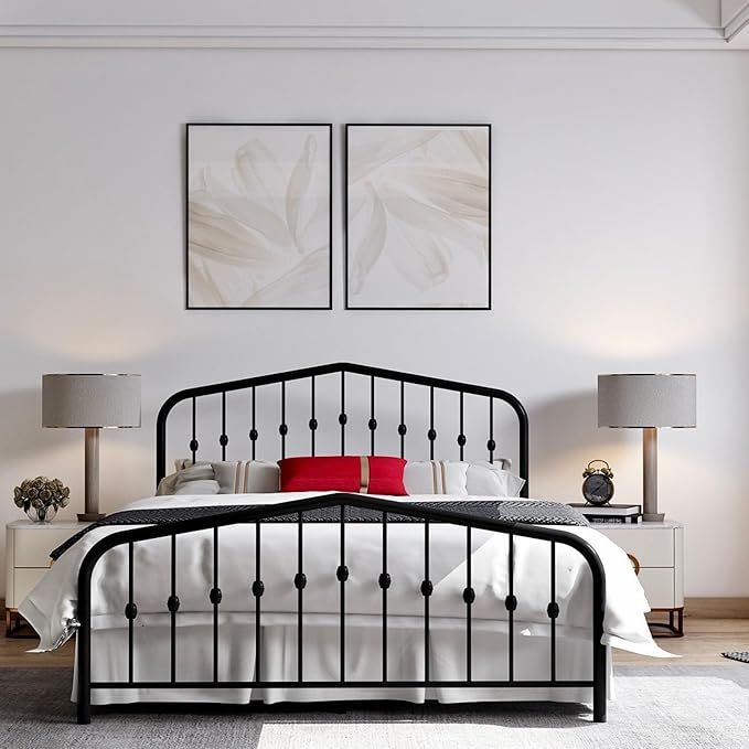 Golden Gate Beds Metal Platform Bed Frame with Antique Victorian Wrought Iron-Art Headboard and Footboard (Black, Full, Washington)