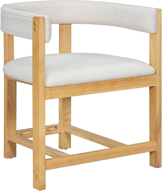 Christopher Knight Home Set of 2 Arley Modern Fabric Upholstered Dining Armchair, Sturdy Wooden Kitchen Side Chair with Ergonomic Backrest and Footrest, Soft Padded Barrel Accent Chair, Beige+Natural