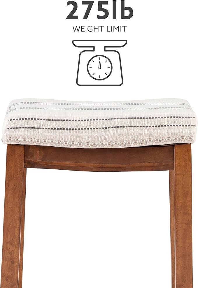 Linon Kingston Natural Wood with Upholstered Linen seat 24 Inch Seat Height Backless Counter Stool