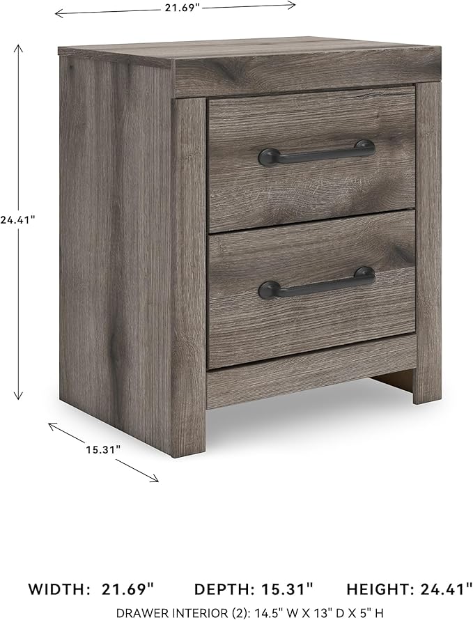 Signature Design by Ashley Urbanoore Retro 2-Drawer Nightstand with USB Ports, Light Gray