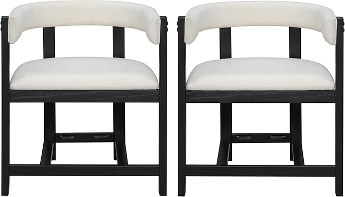 Christopher Knight Home Set of 2 Arley Modern Fabric Upholstered Dining Armchair, Sturdy Wooden Kitchen Side Chair with Ergonomic Backrest and Footrest, Soft Padded Barrel Accent Chair, Beige+Black