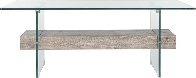 Safavieh Home Kayley Glass and Grey Oak Glass Coffee Table