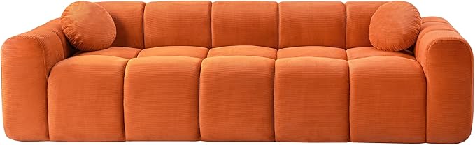 98.4-Inch Oversized Boneless Cloud Couches Deep Seat Foam Sofa Couch with 2 Round Toss Pillows, Luxury Corduroy Upholstered 3 Seat Tufted Loveseat, Cloud Sofa in a Box