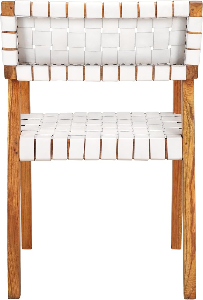 SAFAVIEH Home Collection Cire White Faux Leather/Natural Solid Wood Dining Chair