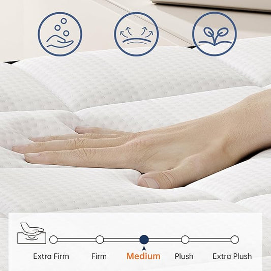 King Mattress, 16 Inch Hybrid King Size Mattress, Plush Firm, Memory Foam and Pocket Springs, 3 Coils Strong Edge Support, Pressure Relief, Bed in Box