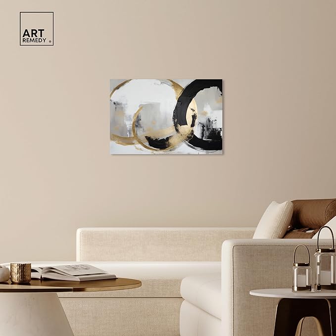 Art Remedy Another Dimension Canvas Modern Black White Abstract Wall Art, Gallery Wrapped, 36" x 24"