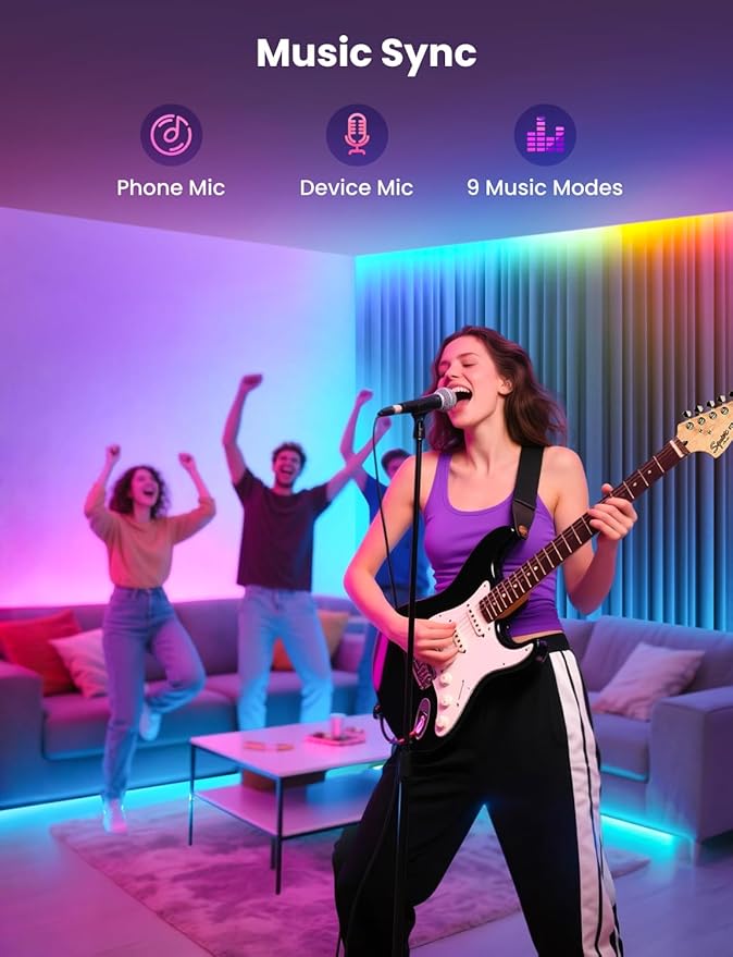 RGB+IC LED Strip Light, 6.6ft Smart LED Light for Bedroom, Bluetooth APP Control, Color Changing LED Strip Lighting, 44 Scene Modes, Music Sync, TV Backlight Behind Strip, Home Decor, Gaming Room