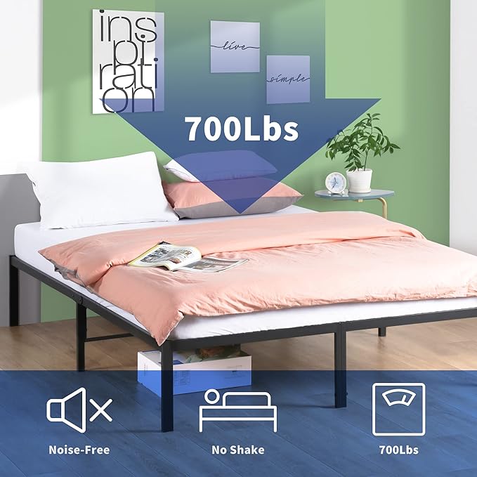 Olee Sleep 14 Inch Dura Metal Steel Slat Bed Frame, Twin XL