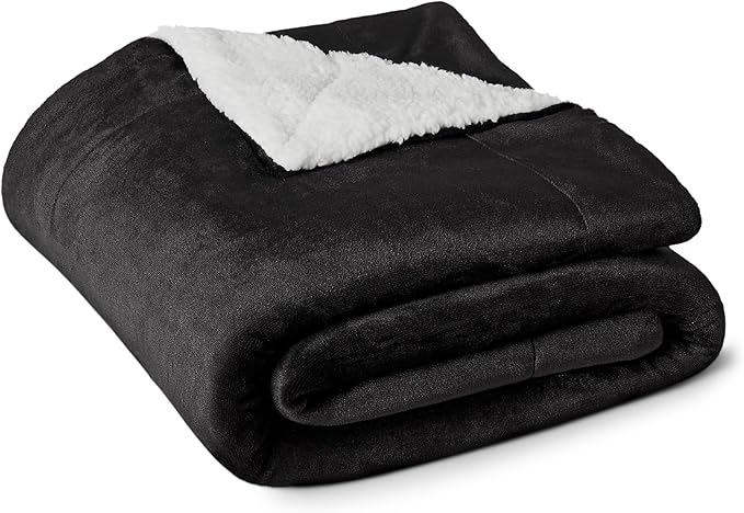 Amazon Basics Reversible Sherpa Throw Blanket, Warm, 50"x60", Black