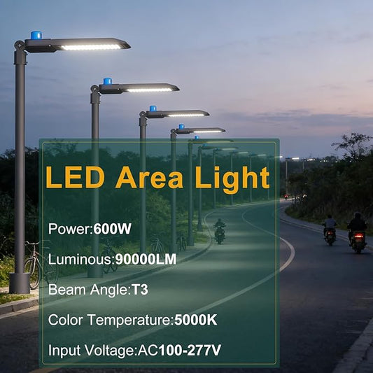 600W LED Parking Lot Lighting 90000Lm(150LM/W) Parking Lot Lights with Smart Photocell 5000K 6KV SPD Outdoor Waterproof LED Street Light with Slipfitter Mount ETL Listed 7 Yrs Warranty 2Pack
