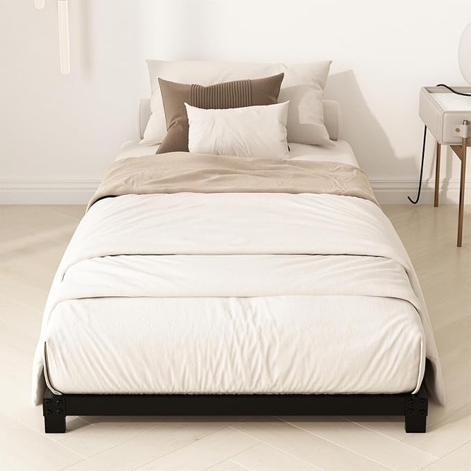 4 Inch Twin Bed Frames, Heavy Duty Metal Platform Low Bed Frame Twin, No Box Spring Needed, Noise Free, Easy Assembly, Black