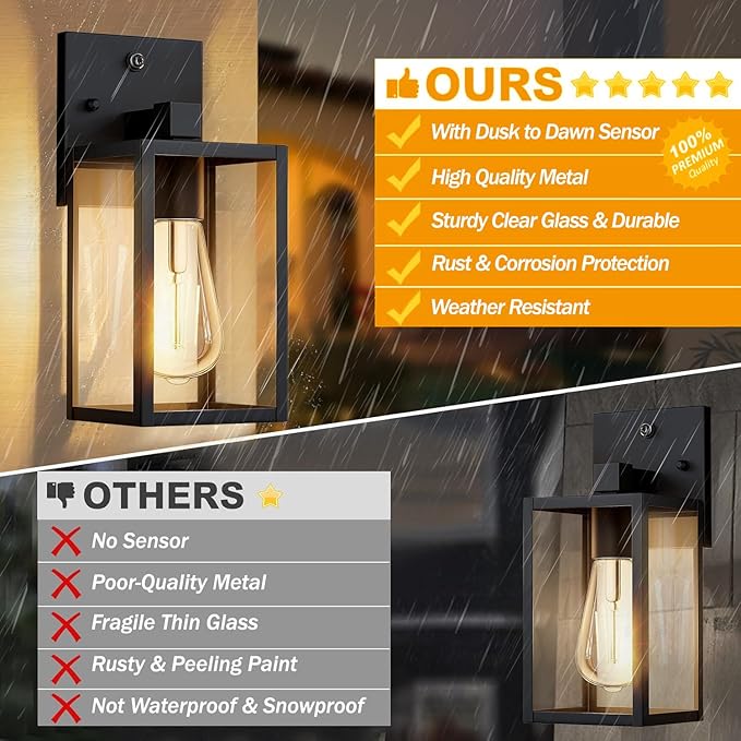 Dusk to Dawn Outdoor Lights for House, 4 Pack Outdoor Wall Light Black Exterior Lighting Fixtures Wall Mount, Aluminum Porch Wall Lanterns Waterproof Outside Light for House Front Door Light