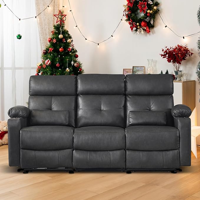 Power Reclining Sofa with Heat and Massage, Electric Reclining Couch with Extended Footrest, Wall Hugger Recliner Sofa 3 Seater with USB Ports & Cup Holders for Living Room, Bedroom