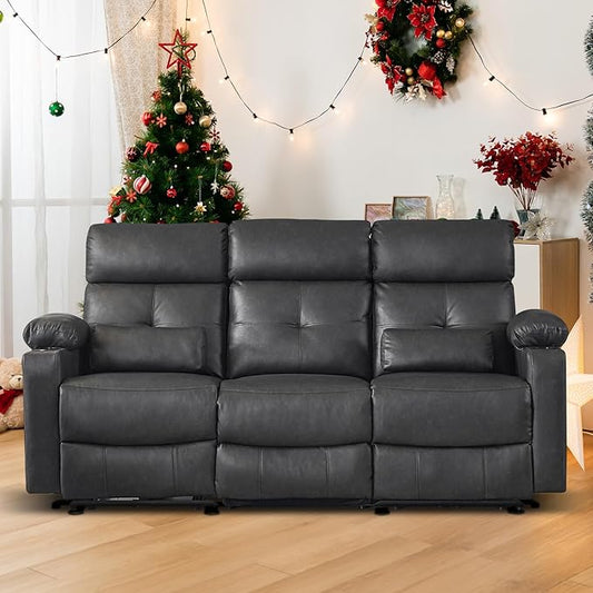 Power Reclining Sofa with Heat and Massage, Electric Reclining Couch with Extended Footrest, Wall Hugger Recliner Sofa 3 Seater with USB Ports & Cup Holders for Living Room, Bedroom