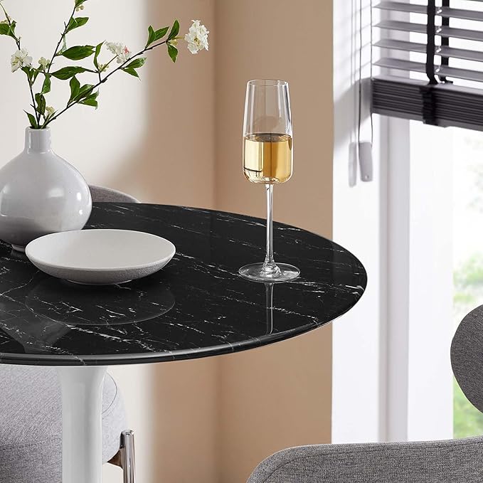 Modway Lippa Round 28" Artificial Marble Mid-Century Modern Bar Table in White Black