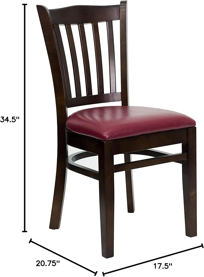 Flash Furniture 4 Pk. HERCULES Series Vertical Slat Back Walnut Wood Restaurant Chair - Burgundy Vinyl Seat