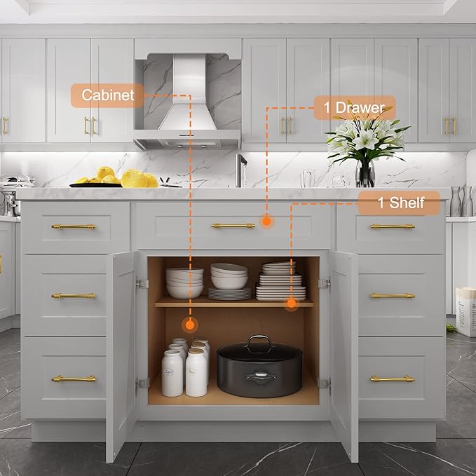 LOVMOR Kitchen Base Cabinets, Sideboard Storage Cabinet, Entryway Cabinet with 1-Drawer & Adjustable Shelf, 27" W X 24" D X 34-1/2"H (Light Gray)