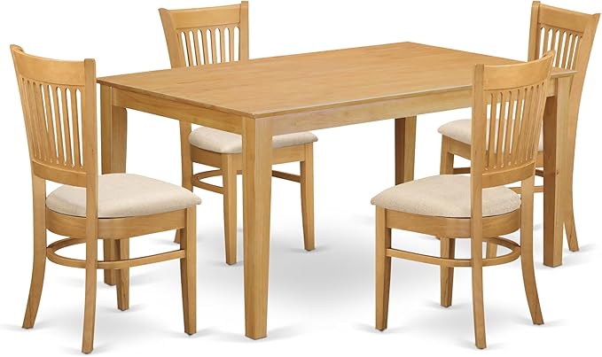 East West Furniture CAVA5-OAK-C 5 Piece Dining Set Includes a Rectangle Solid Wood Table and 4 Linen Fabric Kitchen Room Chairs, 36x60 Inch, Oak