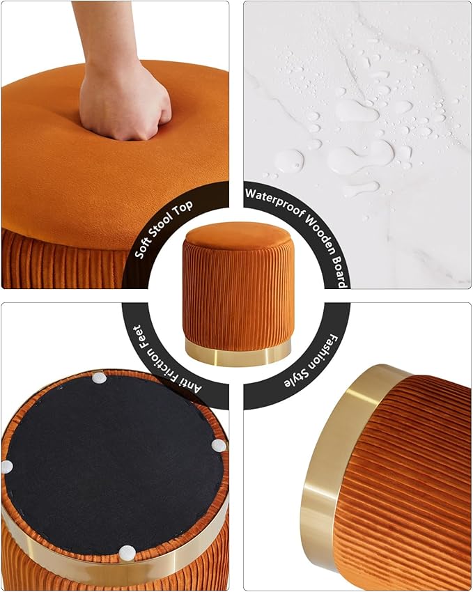 IBUYKE Round Storage Ottoman Set of 2 Ottoman for Dorm Vanity Stool with Storage Velvet FootStools End Table Boucle Ottoman for Home Organization Orange UWBD016J