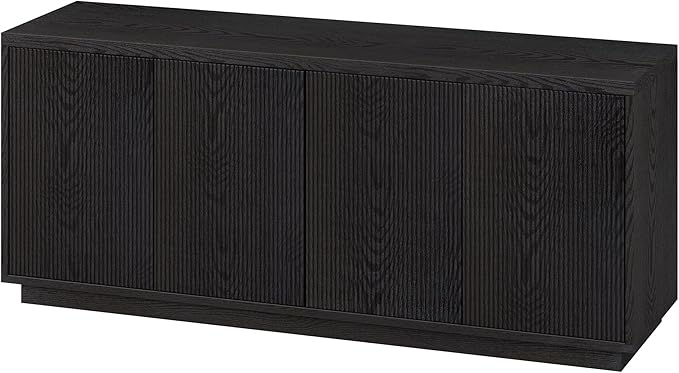 Henn&Hart Fluted TV Stand for TVs up to 65" with 2 Concealed Ribbed Storage Cabinets and Adjustable Shelves for Living Room, Family Room, or Office, Black Grain
