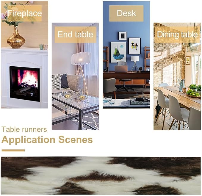 Cow Print Table Runner 3D Cow Fur Skin Brown Cowhide Country Farmhouse Wild Animal Theme Table Runner for Living Room Kitchen Dining Table Decoration 13x70in