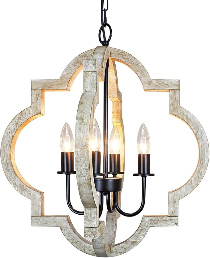 19.49'' Farmhouse Orb Chandelier, 4-Light Rustic Dining Room Light Fixture, Farmhouse Light Fixtures Adjustable Height, Hanging Pendant Lighting for Dining Room Kitchen Island Entryway Foyer