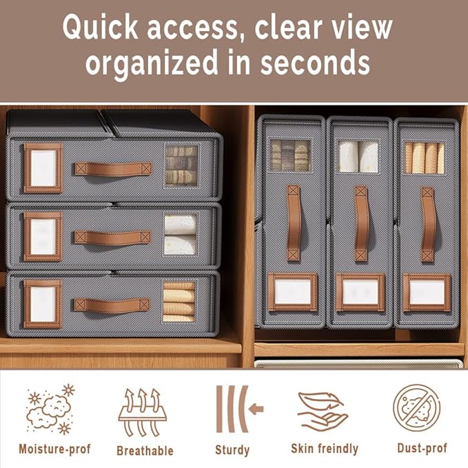 ARRAS 4 Pack Bed Sheet Organizers (King & Queen Size) I Foldable Storage With Window & Label ISheet Organizer For Linen Closet I Sheet Holder Bedding Organizer Storage For Blanket I Grey