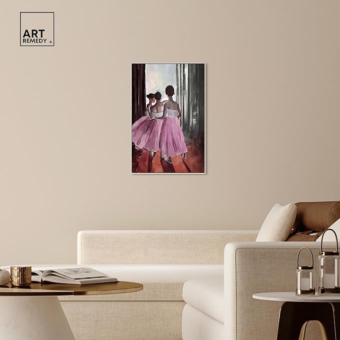 Art Remedy Little Girls Ballerinas Canvas Classic Vintage Wall Art, Silver Frame, 24" x 36"