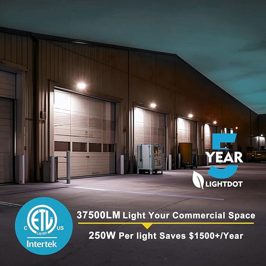 Lightdot 4Pack 250W LED Wall Pack Lights, 100-277v Dusk to Dawn with Photocell | 37500Lm(150Lm/W) 5000K IP65 Outdoor Exterior Lighting Fixture, Energy Saving|5-Yrs Warranty, ETL White(Height:20-40ft)